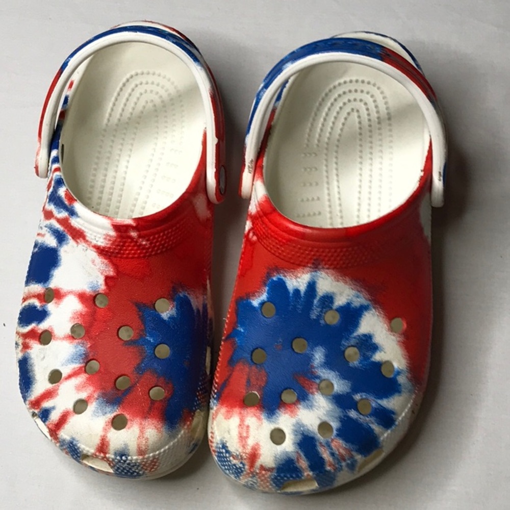CROCS Red, White and Blue Clogs with Perforated Design Size 5